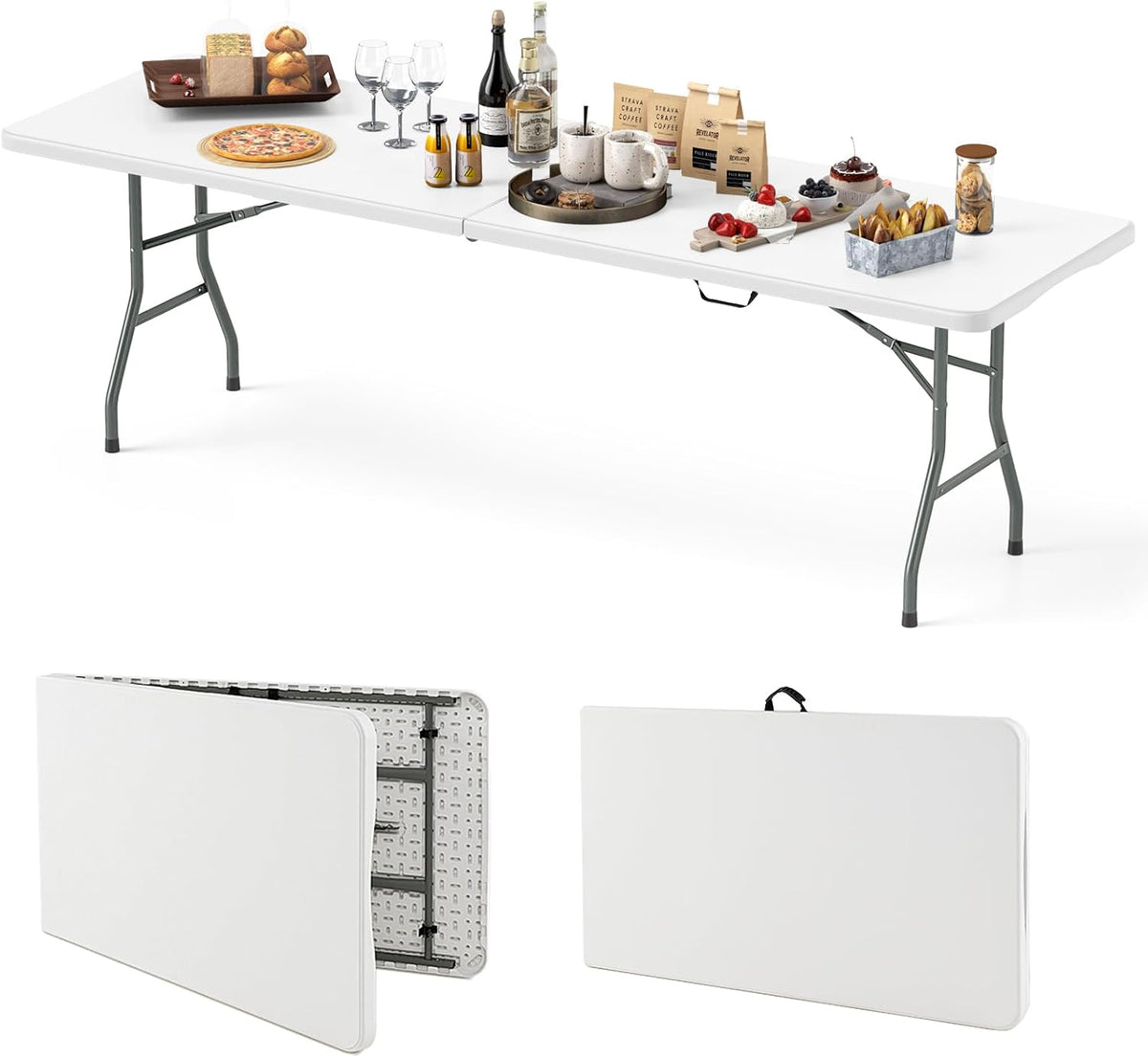 Folding Table With HDPE Top And Handle, 8FT, 96.5 x 29 x 29.5 in, 350 lbs