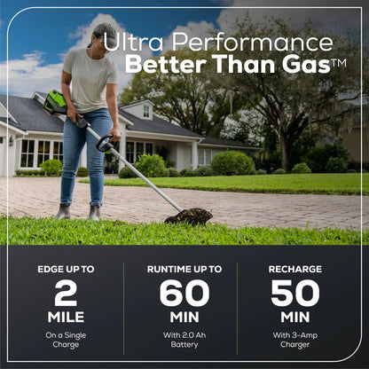 Greenworks Cordless Edger 60V 8 in Brushless With 2.0 Ah Battery And Charger