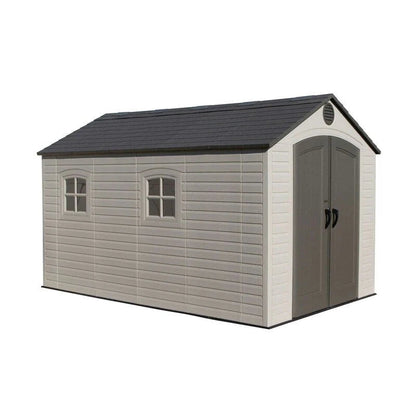 Plastic Storage Shed, 8 ft. W x 12.5 ft. D, Desert Tan And Dark Brown