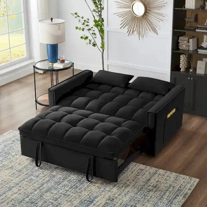 Velvet Pull-Out Sleeper Loveseat - Convertible Reclining Couch With Dual Side Storage Pockets
