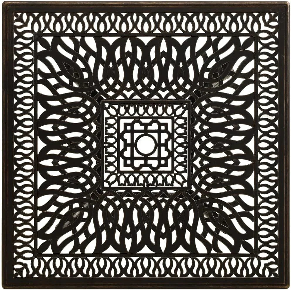 Bronze Square Cast Aluminum Patio Table With Umbrella Hole, 35.4 in x 35.4 in x 28.7 in