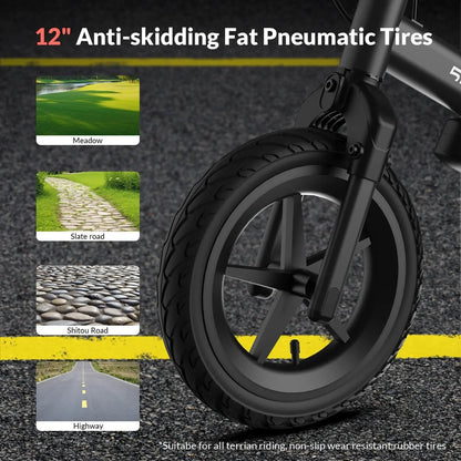 5Th Wheel Electric Balance Bike For Kids, 150W, Black, 12in Pneumatic Tire With Dual Brake - KB09