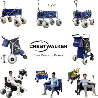 CRESTWALKER Beach Cart With 13in Balloon Wheels, Chair Racks And Pump - Beach Wagon