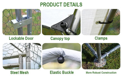 Caulitar Metal Chicken House/Pen 10ft x 10ft With Waterproof Cover - For 6/10 Chickens