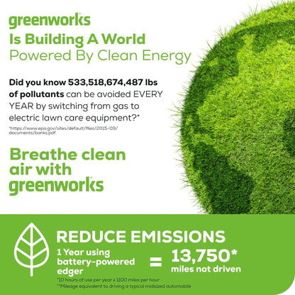 Greenworks Cordless Edger 60V 8 in Brushless With 2.0 Ah Battery And Charger