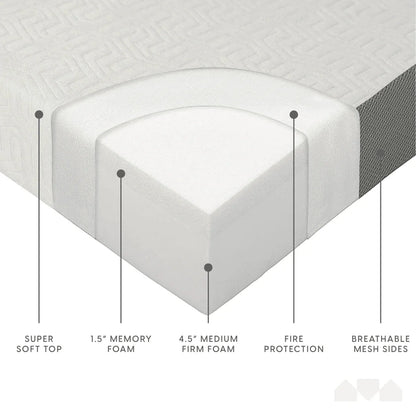Milliard 6-Inch Memory Foam Tri-Folding Cot Mattress, 75 Inches x 31 Inches, Removable Cover, Non-Slip Bottom