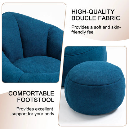 MOONMISS Microfiber Upholstered Round Bean Bag Sofa Chair With Ottoman - Gray