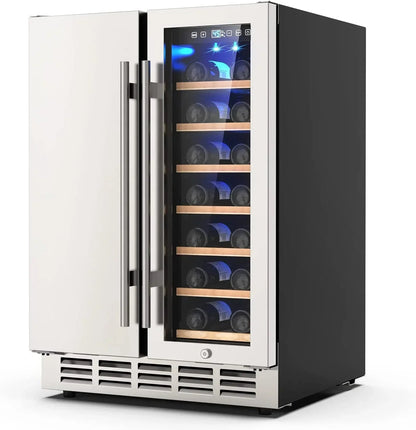 Ecojoy 24 Inch Dual Zone Wine And Beverage Refrigerator, 20 Bottles And 57 Cans