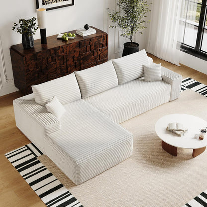 Oversized 135in 3-Piece Corduroy Upholstered Sectional Sofa With Deep Seat - Full Foam