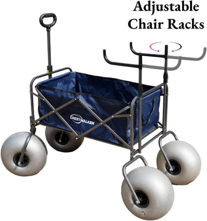 CRESTWALKER Beach Cart With 13in Balloon Wheels, Chair Racks And Pump - Beach Wagon