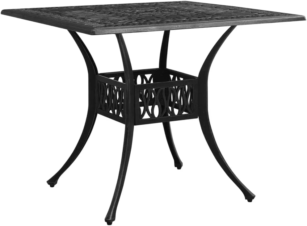 Bronze Square Cast Aluminum Patio Table With Umbrella Hole, 35.4 in x 35.4 in x 28.7 in