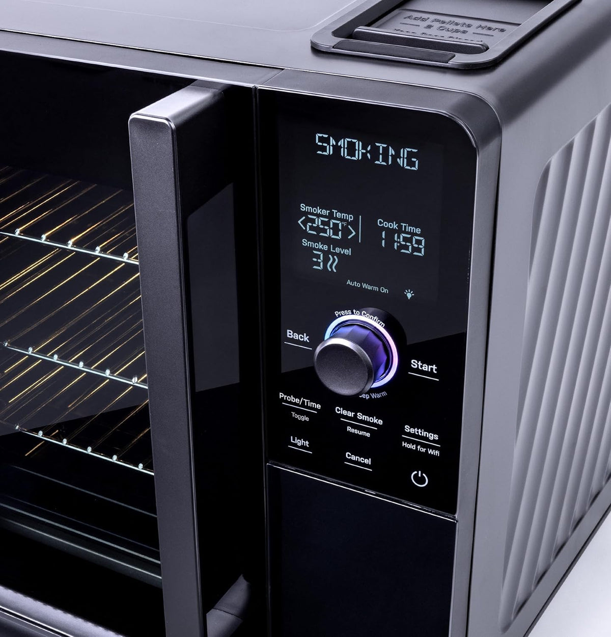 Smart Indoor Electric Countertop Pellet Smoker With Active Smoke Filtration, 5 Smoke Settings, WiFi Connectivity - Black