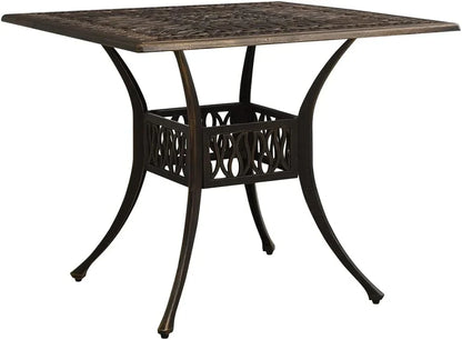 Bronze Square Cast Aluminum Patio Table With Umbrella Hole, 35.4 in x 35.4 in x 28.7 in