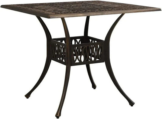 Bronze Square Cast Aluminum Patio Table With Umbrella Hole, 35.4 in x 35.4 in x 28.7 in