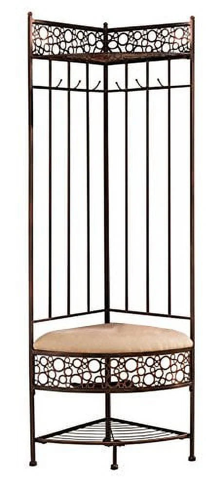 Kings Brand Furniture Metal Corner Entryway Storage Bench With Coat Rack - Brushed Copper