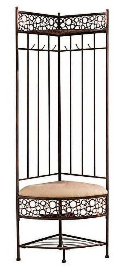 Kings Brand Furniture Metal Corner Entryway Storage Bench With Coat Rack - Brushed Copper