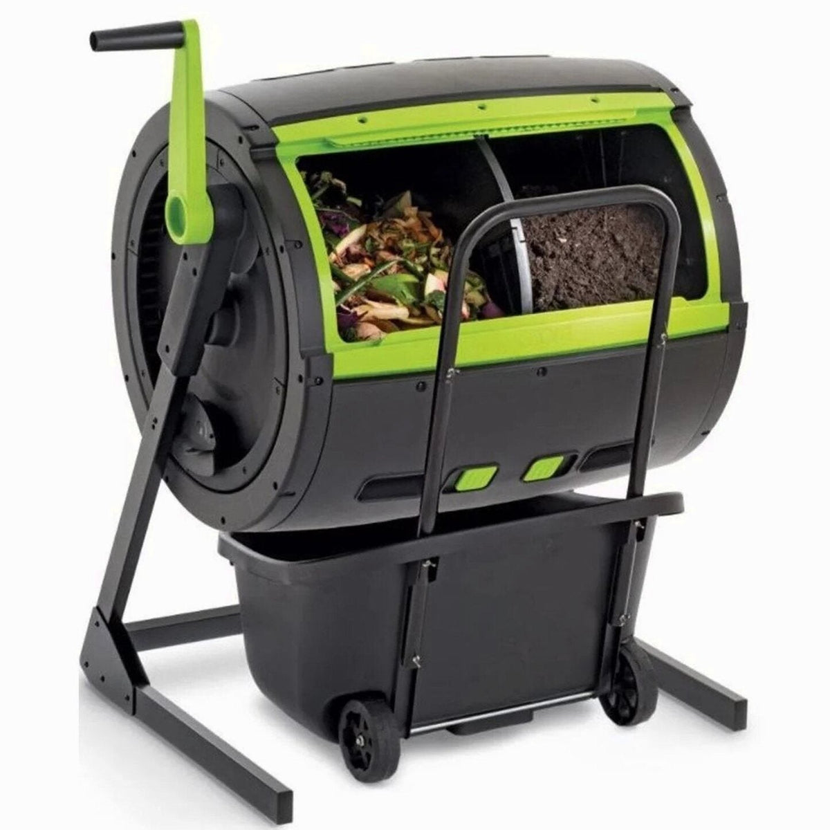Maze 65-Gallon Compost Tumbler And 12-Gallon Cart Combo - Black