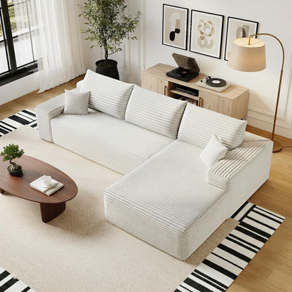 Oversized 135in 3-Piece Corduroy Upholstered Sectional Sofa With Deep Seat - Full Foam