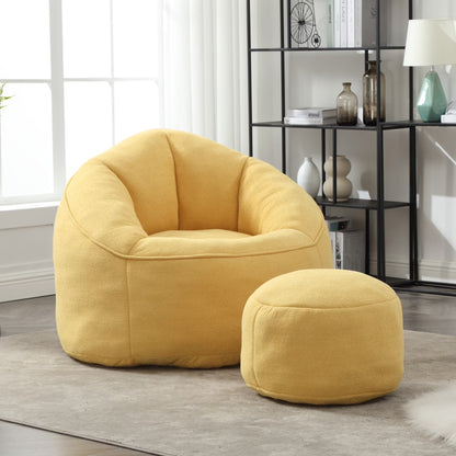 MOONMISS Microfiber Upholstered Round Bean Bag Sofa Chair With Ottoman - Gray