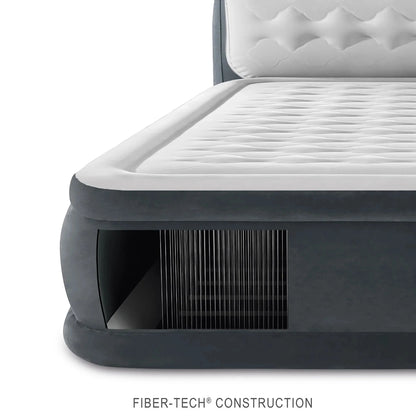Intex Dura-Beam Deluxe Ultra Plush Headboard Queen Airbed, Gray, 18in, Built-In Pump - 64447ED