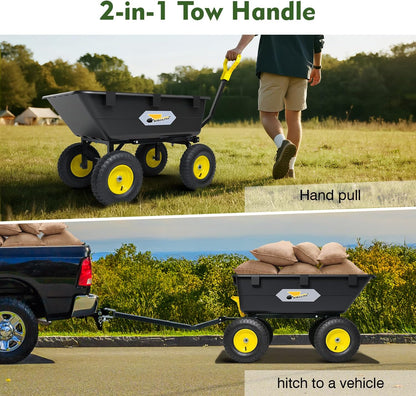 RIDALIYA Garden Dump Cart Utility Wagon, 600 lbs Or 1200 lbs Capacity, 6 Cu Ft Bed, 12.6-inch Pneumatic Tires, 180-Degree Pivot Steering