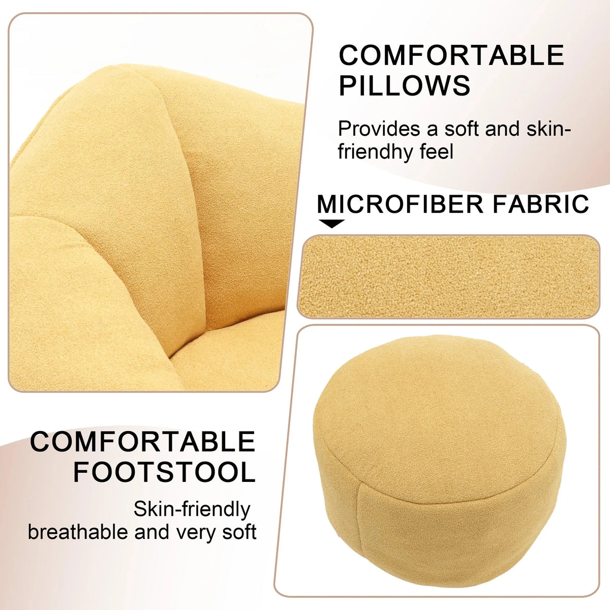 MOONMISS Microfiber Upholstered Round Bean Bag Sofa Chair With Ottoman - Gray
