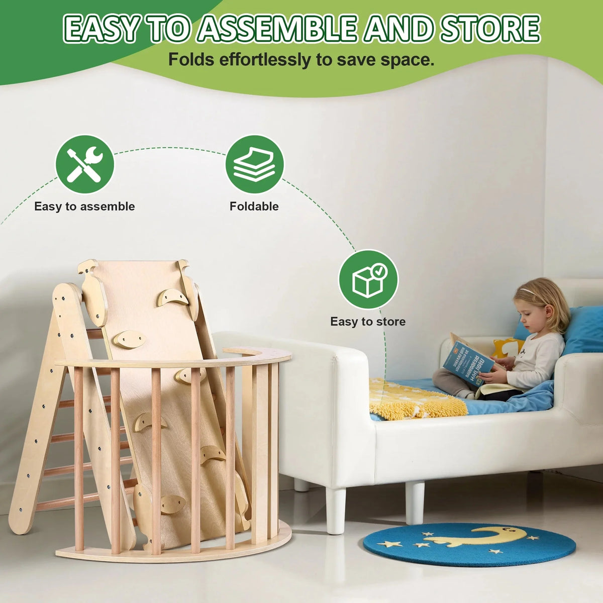 Lookfly 8-in-1 Foldable Pikler Triangle Climbing Set With Ramp - Natural-Color Or Multicolor