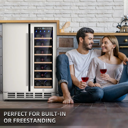 Ecojoy 24 Inch Dual Zone Wine And Beverage Refrigerator, 20 Bottles And 57 Cans