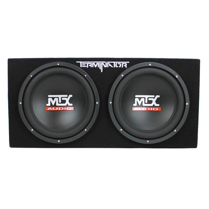 MTX Terminator Dual Loaded 12in 1200W Car Subwoofer Enclosure With Amplifier And 8-Gauge Amp Kit