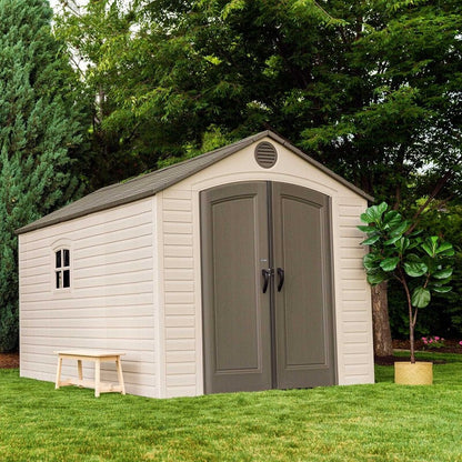 Plastic Storage Shed, 8 ft. W x 12.5 ft. D, Desert Tan And Dark Brown